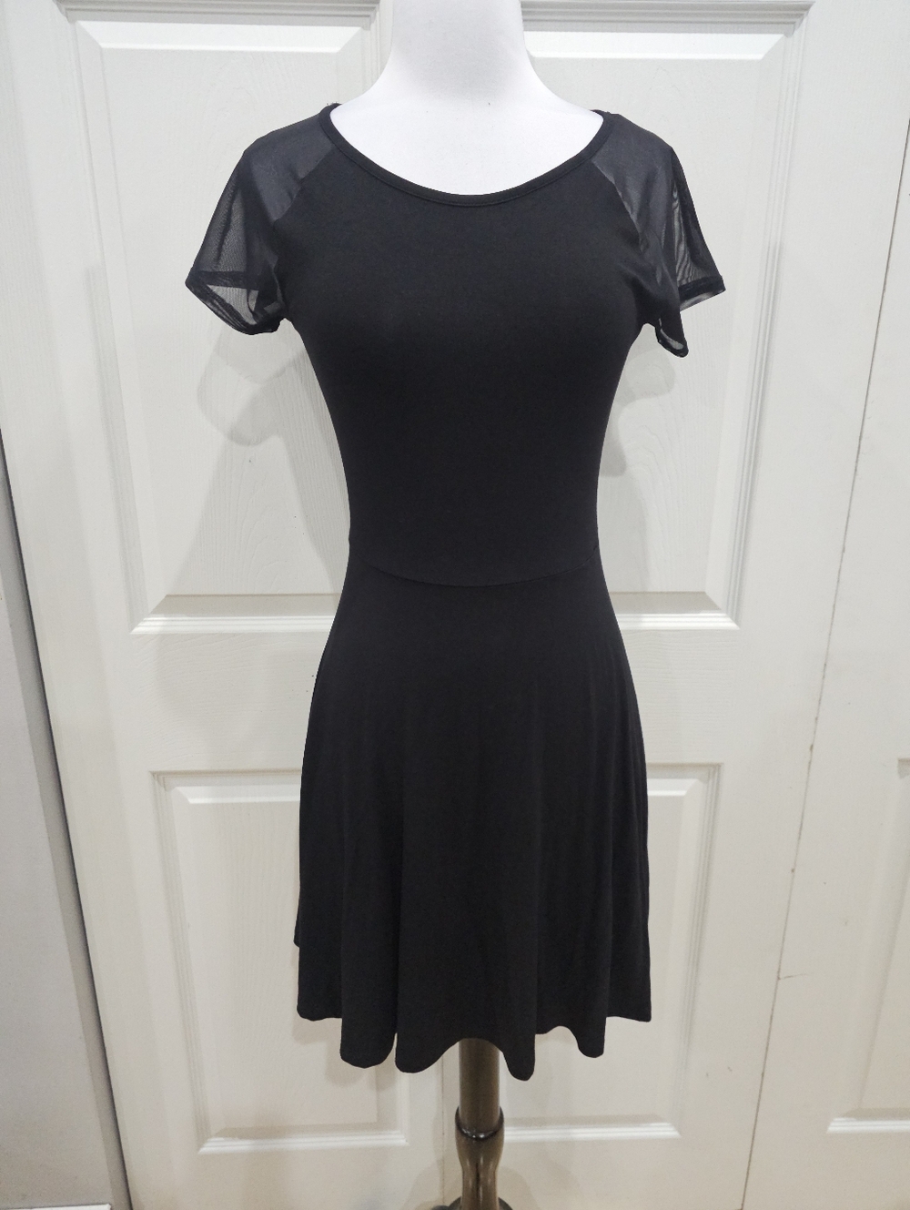 Forever 21 Punk Goth Little Black Mini Flowy Casual Skater Dress Mesh Sleeves S